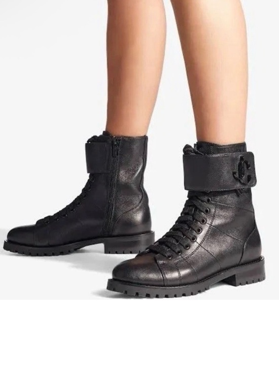 Jimmy Choo Shoes - Jimmy Choo Women's Black Lace-Up Combat Boots with Fold-Over Cuff